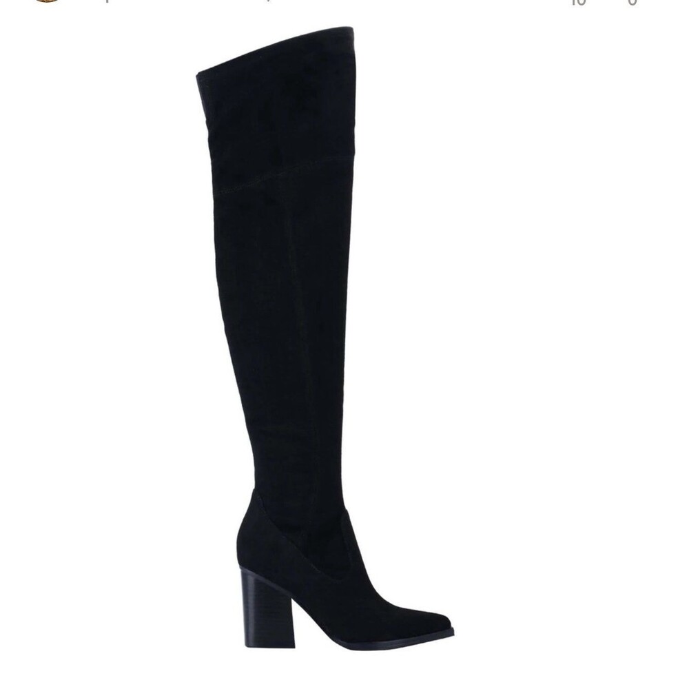 Marc Fisher Meyana Black Suede Over-The-Knee Western Toe Boot sz 6.5